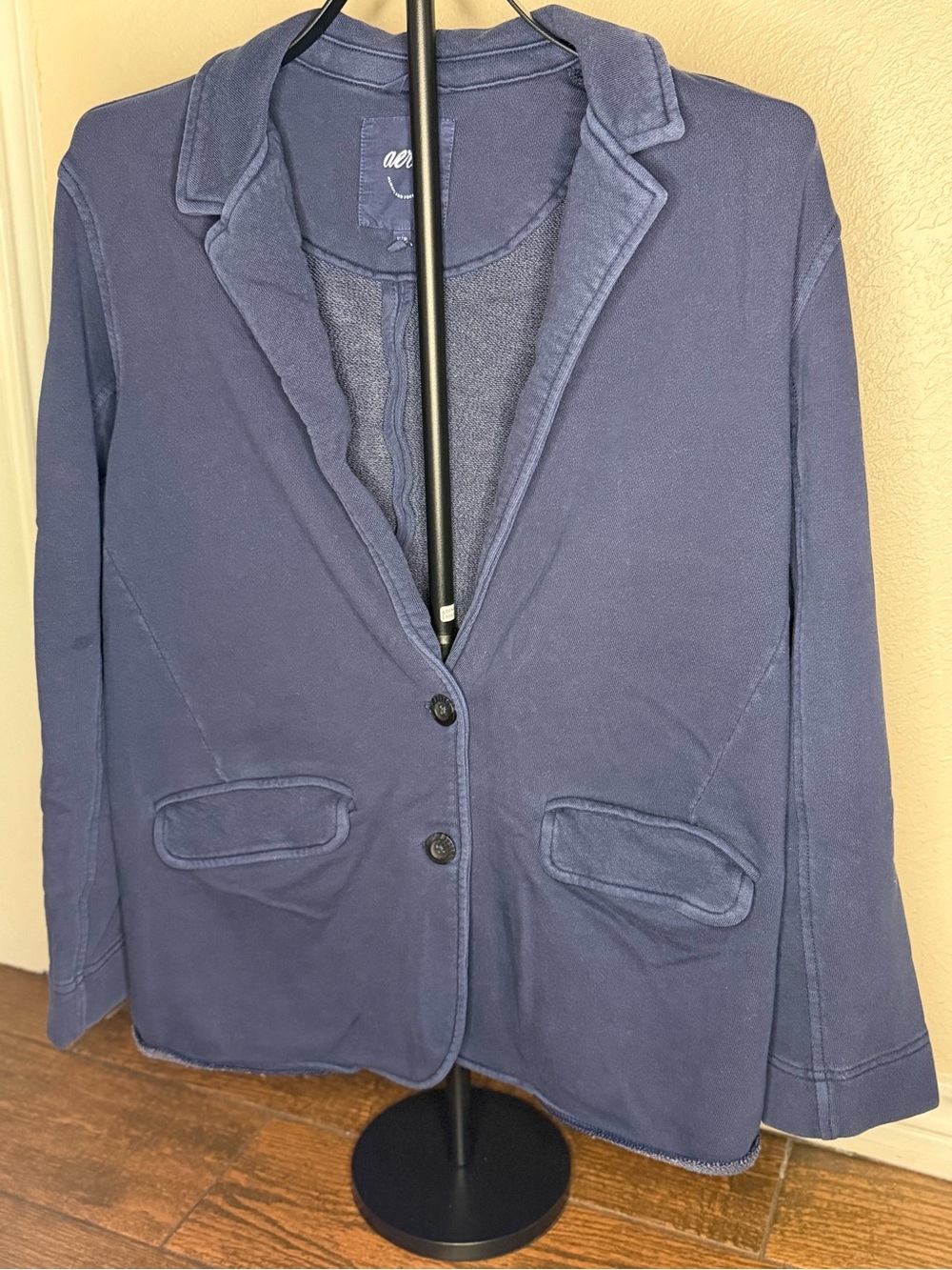 aerie Navy Knit Two-Button Blazer